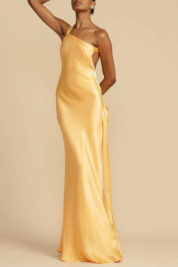 Oblique Shoulder Print Dress