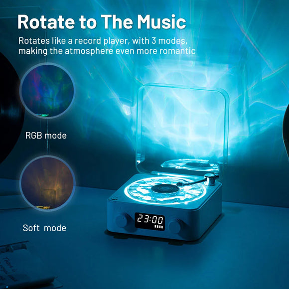Retro Turntable Speaker Wireless Bluetooth, 5.0 Vinyl Record Player, Stereo Sound with White Noise, RGB Projection Lamp Effect