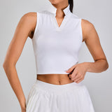 Running Breathable Sleeveless Yoga Vest, Lapel Tennis Workout Top