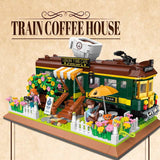 Vintage Train Coffee Shop Building Blocks – Street View Model Gift Toy
