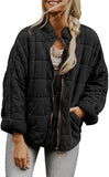 Winter Zip-up Stand Collar Coat with Pockets, Fashion Solid Color Plaid Long Sleeved Jacket, Women's Clothing