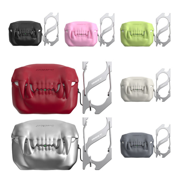 Monster Teeth, Wireless Earphone Case, Halloween Horrible Silicone Cover with Keychain