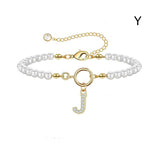New Fashion Toggle Clasp Initial Bracelet, Women's A-Z Letter Pendant, 6mm Pearl Bracelet for Women