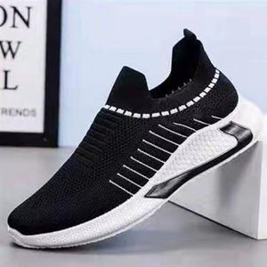 Fashion Mesh Sock Shoes with Striped Design, Men's Outdoor Breathable Slip-on Sneakers, Casual Lightweight Running Sports Boots