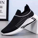 Fashion Mesh Sock Shoes with Striped Design, Men's Outdoor Breathable Slip-on Sneakers, Casual Lightweight Running Sports Boots