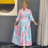 Rayon Digital Print Shirt Cake Dress with Belt