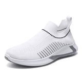 Fashion Mesh Sock Shoes with Striped Design, Men's Outdoor Breathable Slip-on Sneakers, Casual Lightweight Running Sports Boots