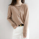 Round Neck Knitted Cardigan, Women's Loose Solid Color Jacket