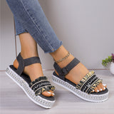 Fashion Tassel Denim Sandals with Thick-soled Flat Heels, New Summer Hemp Rope Sole Ethnic Style Shoes for Women