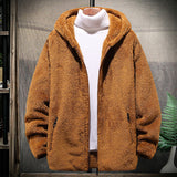 Large Size Men's Casual Grain Fashion Fleece Hooded Jacket