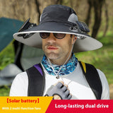 Solar Powered Wide Brim Sun Hat with Cooling Fan – USB Rechargeable Outdoor Fishing & Hiking Cap