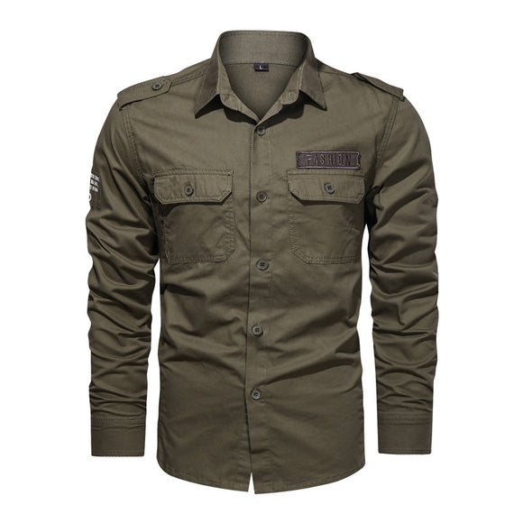 Solid Color Long Sleeves, Military Style Pocket Shirt