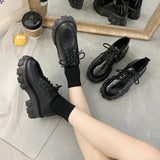 College Style Retro Black Platform Leather – Women's Single Shoes