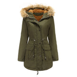 Women's Hooded Fur Collar Fleece-lined Warm Jacket
