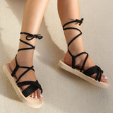 Summer Solid Color Open Toe Strap Fashion Beach Shoes Women's Flats