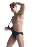 Men's Faux Leather, PU Bib Back Pants, Corset Underwear