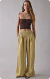 Loose-fit, Ruched, High-waisted, Straight-leg Women's Trousers