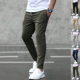 Men's Casual Pants with Pockets, Fashion Slim Fit Drawstring Trousers