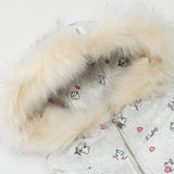 Winter New Cute Full Printed Fur Collar Hood Cotton Jacket