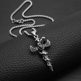 Retro Fashion European and American Style Diecast Snake Winding Wings Cross, Titanium Steel Necklace Heart-shaped Diamond Pendant