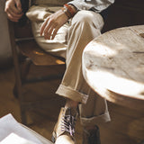 Men’s Retro High Waist Cotton Cargo Pants – Straight Fit Casual Trousers