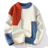 Men’s Colorblock Knit Sweater – Winter Fashion Long Sleeve Raw Look Oversized Pullover