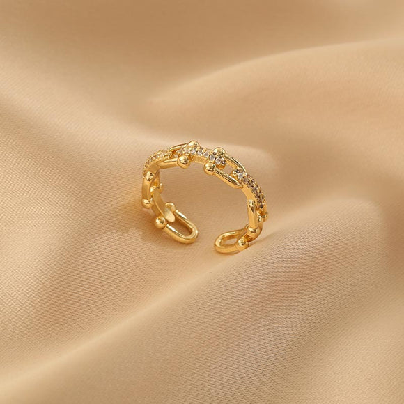 Women's Simple Vachette Clasp Fashion Adjustable Chain Hollow Opening Ring