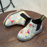 Girls’ Floral Printed Low-cut Leather Shoes – Stylish Martin Boots for Everyday Wear