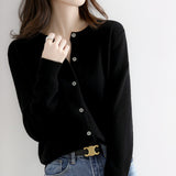 New Thin Round Neck Cardigan Sweater, Short Outer Tops