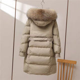 Big Fur Collar White Duck Down Jacket, Overknee Thickened Winter Coat