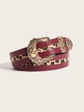 Women’s Leather Belt with Carved Buckle – Punk Fashion Waist Accessory