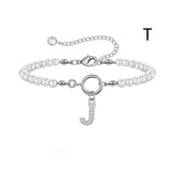 New Fashion Toggle Clasp Initial Bracelet, Women's A-Z Letter Pendant, 6mm Pearl Bracelet for Women