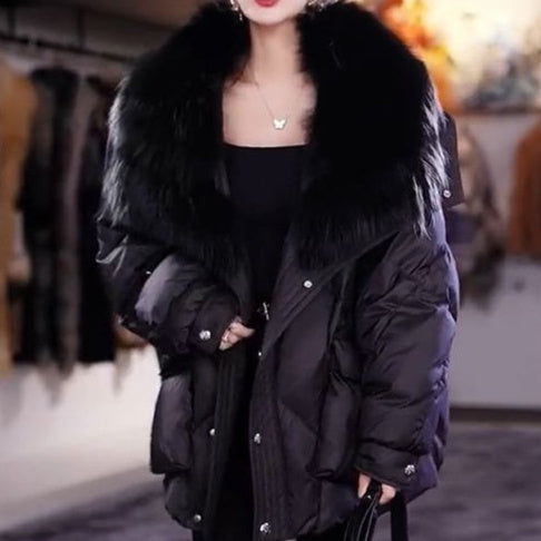 Black Fur Collar Cotton-padded Coat, Warm-keeping Jacket