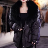 Black Fur Collar Cotton-padded Coat, Warm-keeping Jacket
