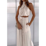 Casual Sleeveless Midriff-baring, Top and Wide Leg Pants, 2 Pcs Set, Summer Suits Women's Clothing