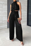 Casual Sleeveless Midriff-baring, Top and Wide Leg Pants, 2 Pcs Set, Summer Suits Women's Clothing