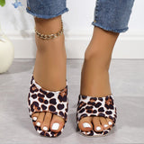 Leopard Square Toe Sandals, Summer High-heeled Slippers, Chunky Heel Shoes for Women