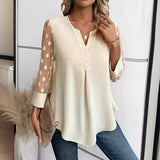 Spring and Summer Mesh Sleeves Button Shirt for Women
