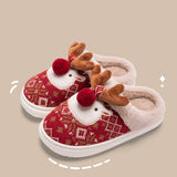 Cute Christmas Elk Plush Slippers, Winter INS Fashion Non-slip Floor Bedroom Home Slippers for Women, Fuzzy House Shoes