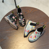 Girls’ Floral Printed Low-cut Leather Shoes – Stylish Martin Boots for Everyday Wear