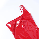 Bright Leather One-shoulder Breast-packed Hip Skirt