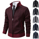 Men’s Thickened, Plaid Print Knitted Jacket Cardigan – Slim Fit, Zippered, Stand Collar, Winter Casual Long-sleeve Sweater Top