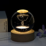 Creative 3D Laser Carved Crystal Ball, Bedroom Small Night Lamp