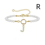 New Fashion Toggle Clasp Initial Bracelet, Women's A-Z Letter Pendant, 6mm Pearl Bracelet for Women