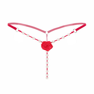 Women's Underwear, Pearl Massage Flower Decor, G-string Thongs, Low-waist Transparent Panties