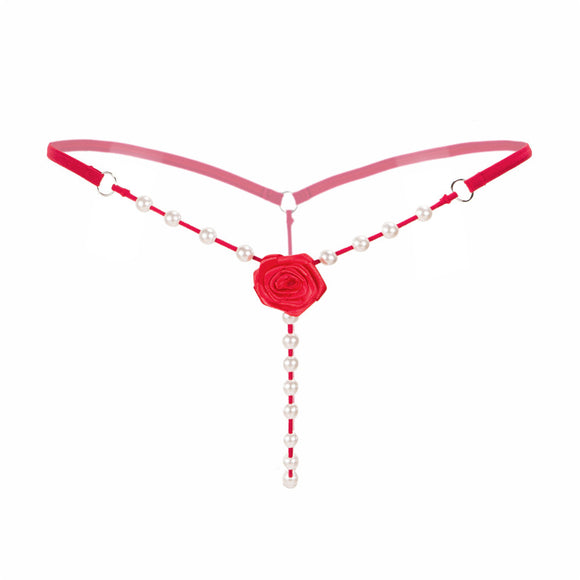 Women's Underwear, Pearl Massage Flower Decor, G-string Thongs, Low-waist Transparent Panties