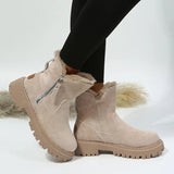 Women's Snow Boots, Winter Warm Foldable Plush Tube Short, Solid Color Round-toe Platform Shoes