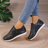 Gold Sliver Sequined Flats, New Fashion Round Toe Slip-on Shoes, Women's Outdoor Casual Walking Running Boots