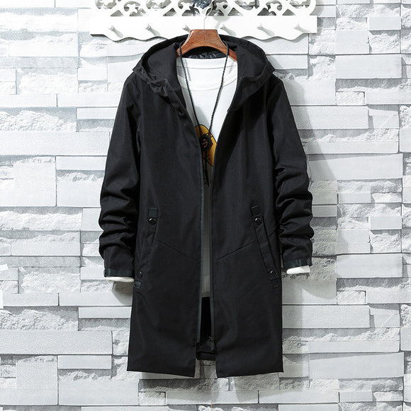 Solid Color Mid Length, Autumn Hooded Jacket Coat