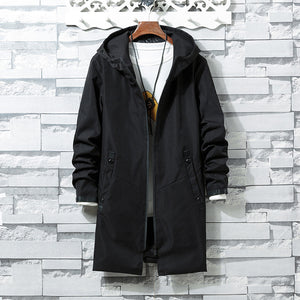 Solid Color Mid Length, Autumn Hooded Jacket Coat